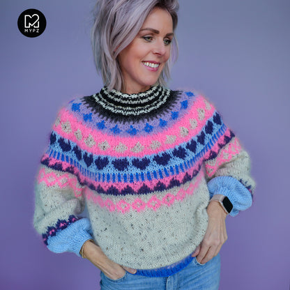 Strickanleitung – MYPZ top-down sweater Blue Heart No6 (ENG-NL-DE)
