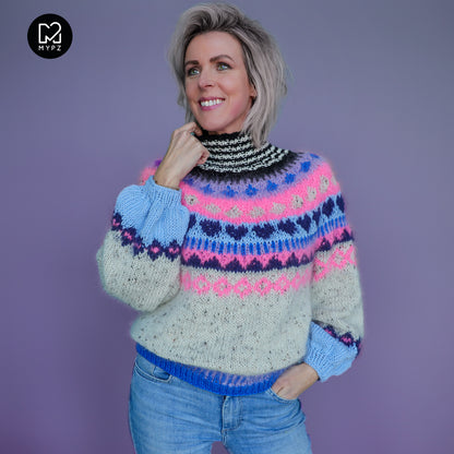 Strickanleitung – MYPZ top-down sweater Blue Heart No6 (ENG-NL-DE)