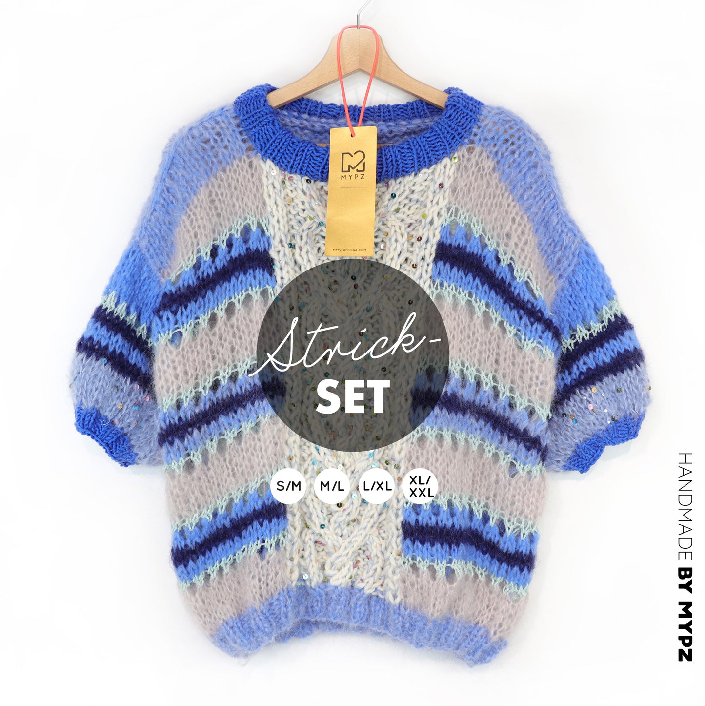 Strickset – MYPZ  Light Alpaca Mohair Top Cable Heart Blue No10 (ENG-NL-DE)