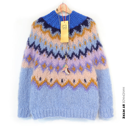 Strickanleitung – MYPZ Chunky Topdown Mohair-Pullover Blueberry Nr. 12 (ENG-DE-NL-ES-FR-IT-DA-SV-NO)